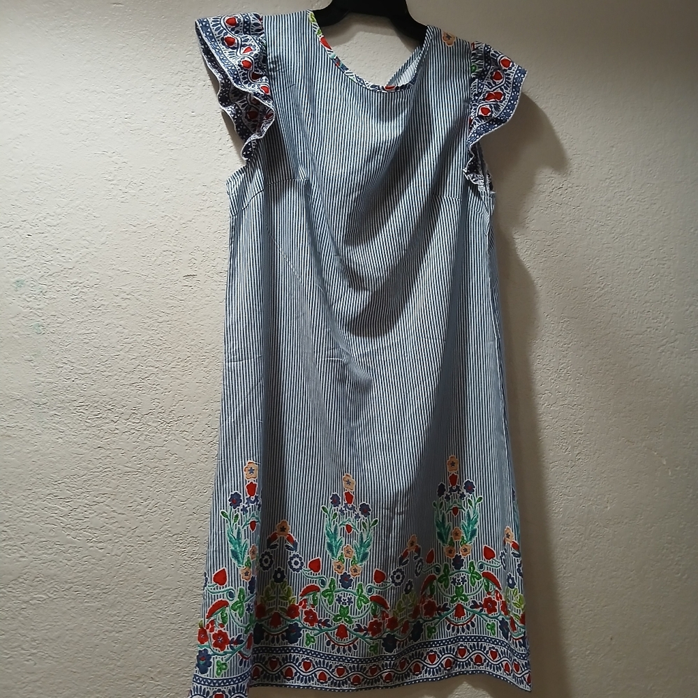 Striped Floral Embroidered Dress
